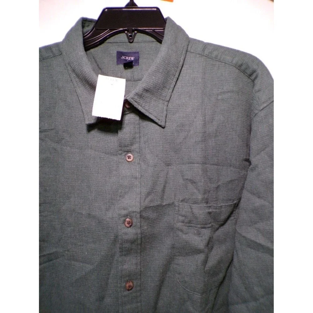 J.CREW Men's XXL Green Linen Blend Button Up Casual Shirt